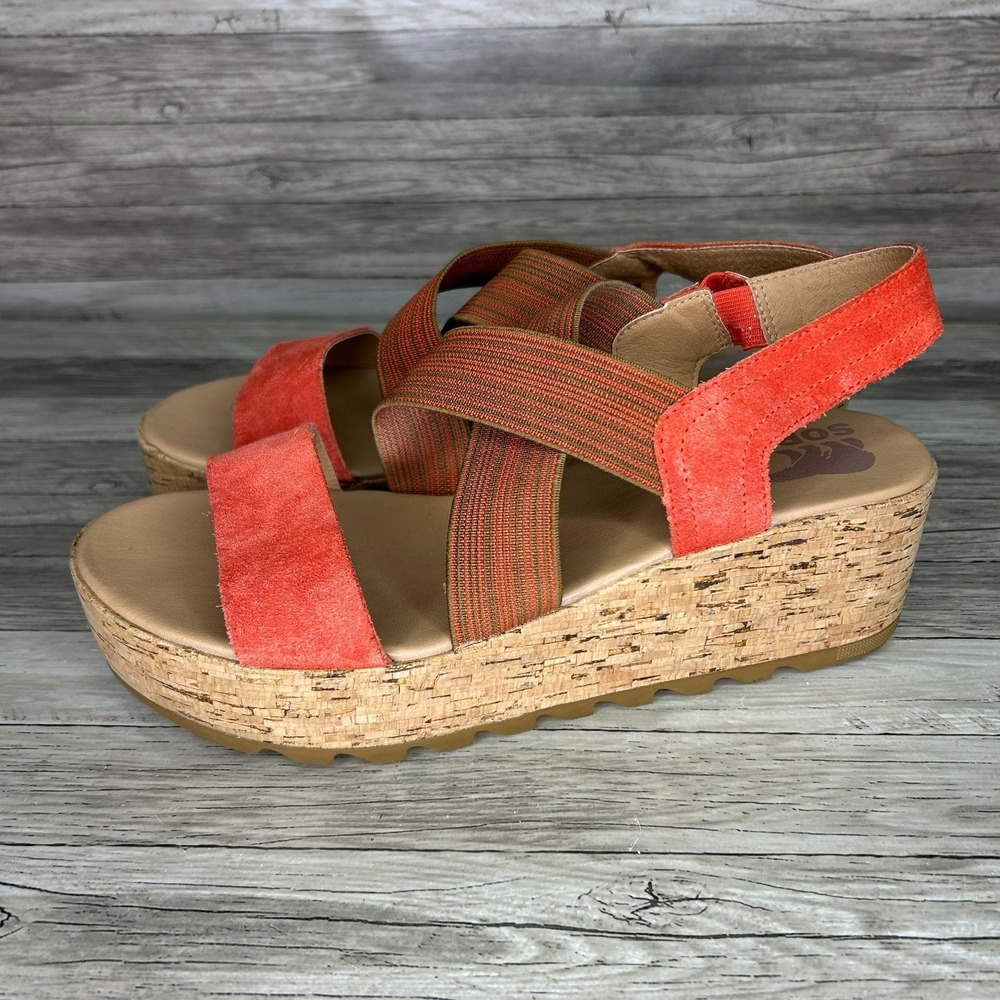Sorel Cameron Flatform Slingback Sandals Size 10 Orange‎ Strappy Platform